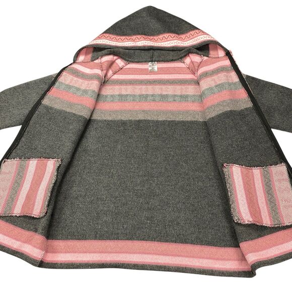 Tegidos Hooded Alpaca Sweater Jacket Gray Pink Hoodie Novelty Aztec XL - Picture 6 of 12